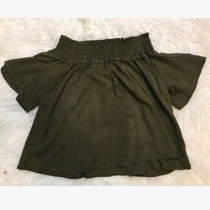 Army Green off the shoulder heart & hip shirt nwot